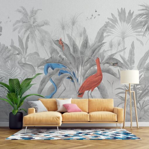 Black and White Flamingos Wallpaper Mural