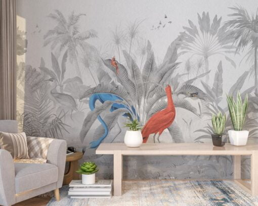 Black and White Flamingos Wallpaper Mural