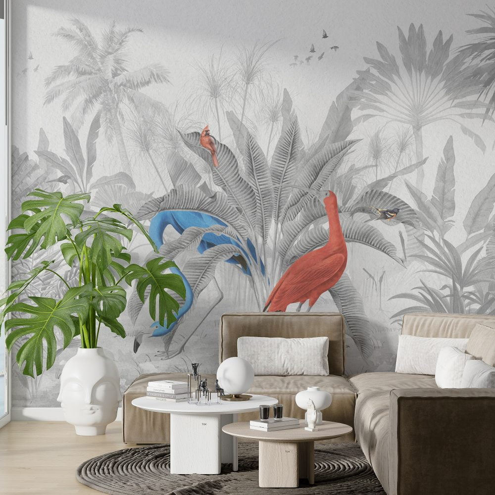 Black and White Flamingos Wallpaper Mural