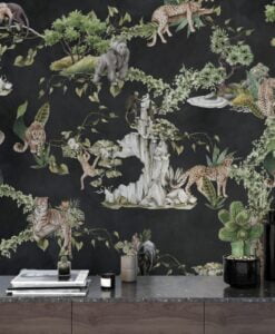 Black Background Tropical Animals Wallpaper Mural