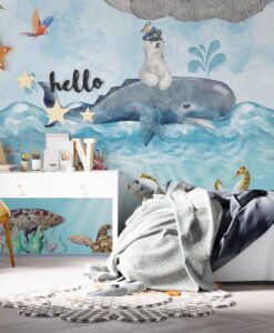 Polar Bear And Whale Wallpaper Mural