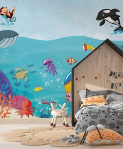 Monkey And Creatures Of The Sea Wallpaper Mural