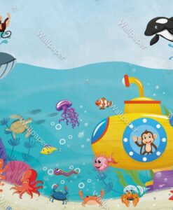 Monkey And Creatures Of The Sea Wallpaper Mural