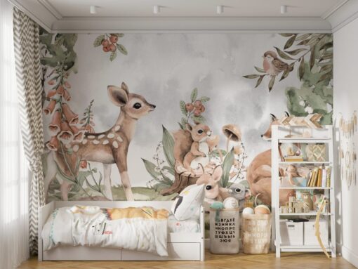 Watercolor Wildlife Animals Wallpaper Mural