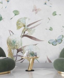 Watercolor Forest and Butterflies Wallpaper Mural