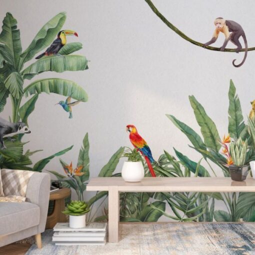 Abstract Animals in Tropical Forest Wallpaper Mural