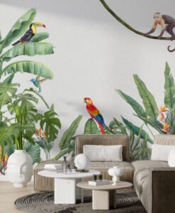 Abstract Animals in Tropical Forest Wallpaper Mural