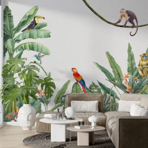 Abstract Animals in Tropical Forest Wallpaper Mural