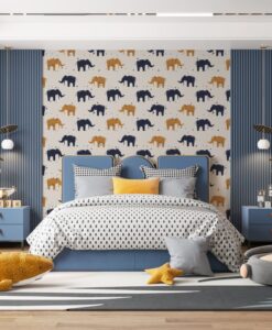 Amber Navy Blue Elephant Wallpaper Mural