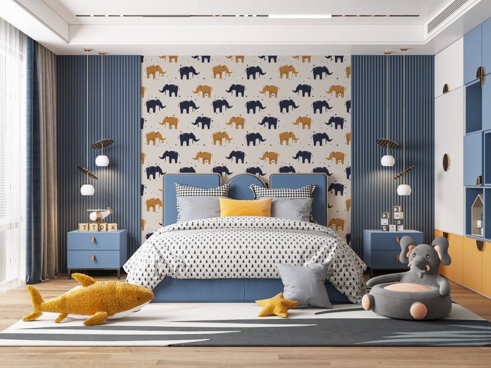 Amber Navy Blue Elephant Wallpaper Mural