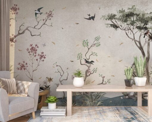 Birds in the Bush Wallpaper Mural