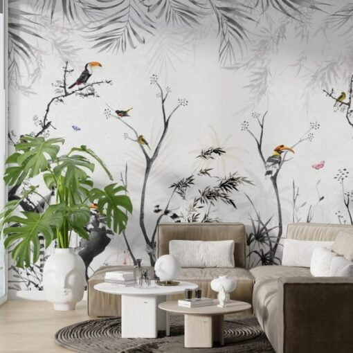 Parrots on Branches Wallpaper Mural