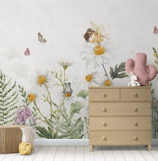 Butterfly Girl and Frog Kids Wallpaper Mural