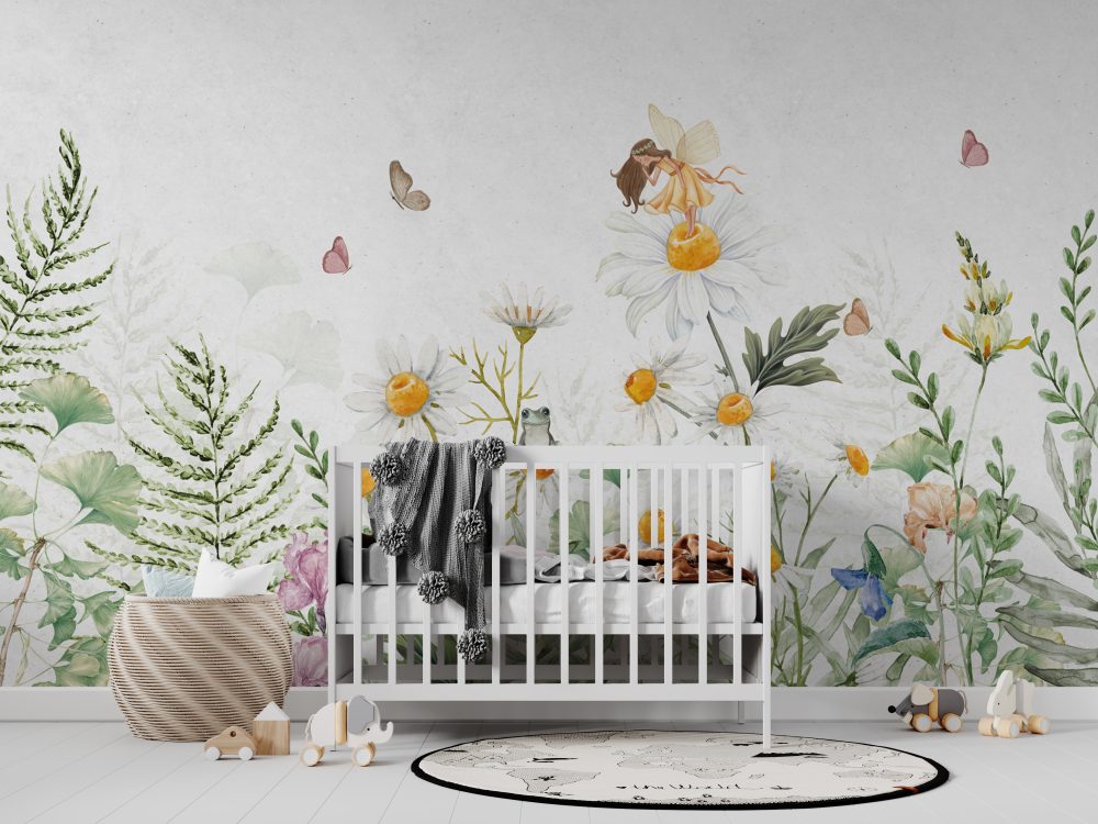 Butterfly Girl and Frog Kids Wallpaper Mural