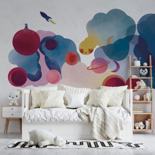 Watercolor Planets Kids Wallpaper Mural