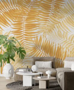 Abstract Floral Blonde Leafs Wallpaper Mural
