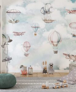 Airplanes and Baloons Wallpaper Mural