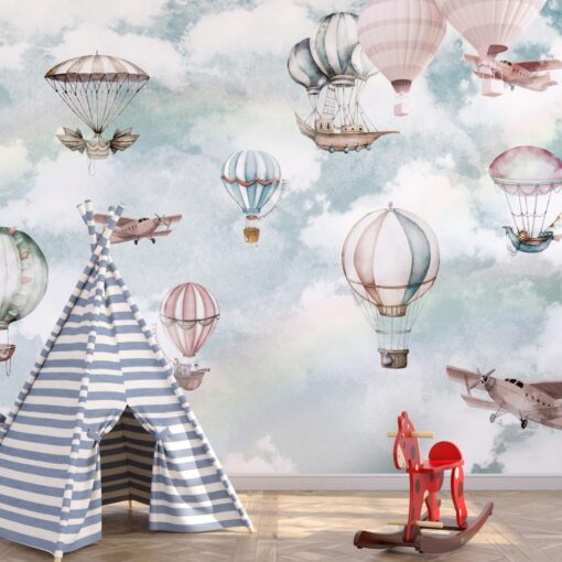 Airplanes and Baloons Wallpaper Mural
