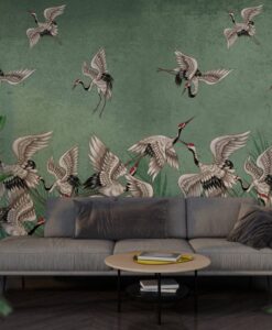 Storks in Green Night Wallpaper Mural