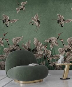 Storks in Green Night Wallpaper Mural