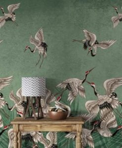 Storks in Green Night Wallpaper Mural