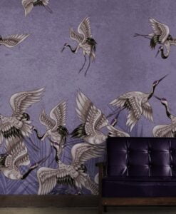 Storks in Purple Night Wallpaper Mural