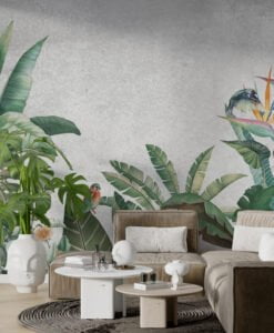 Tropical Leaves And Birds Wallpaper Mural