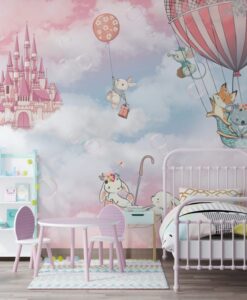 Castle And Animals Balloons Wallpaper Mural