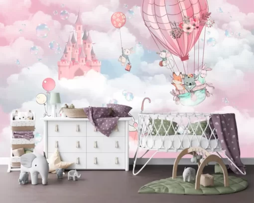 Castle And Animals Balloons Wallpaper Mural