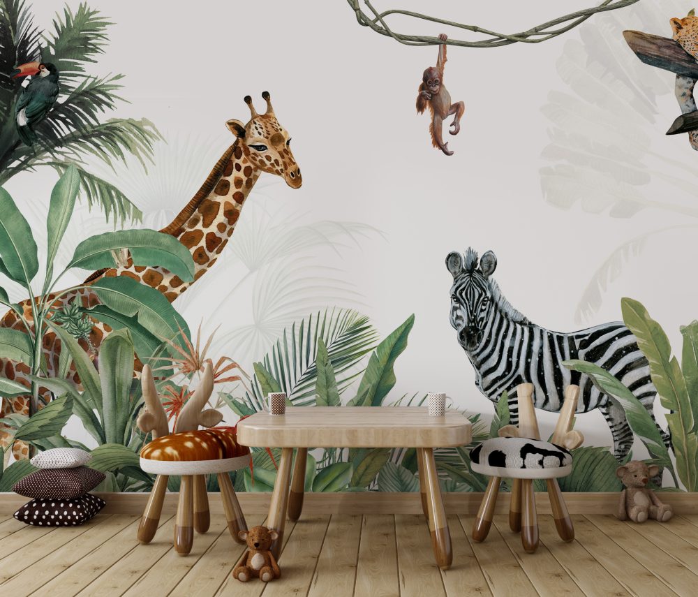 Safari Animals in the Jungle Wallpaper Mural