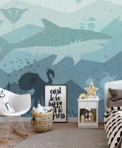 Whale and Octopuses Ocean Wallpaper Mural