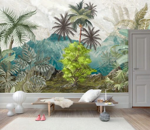 Tropical Forest and Mountains Wallpaper Mural