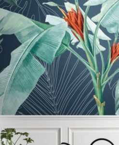 Big Tropical Leaves and Flowers Wallpaper Mural