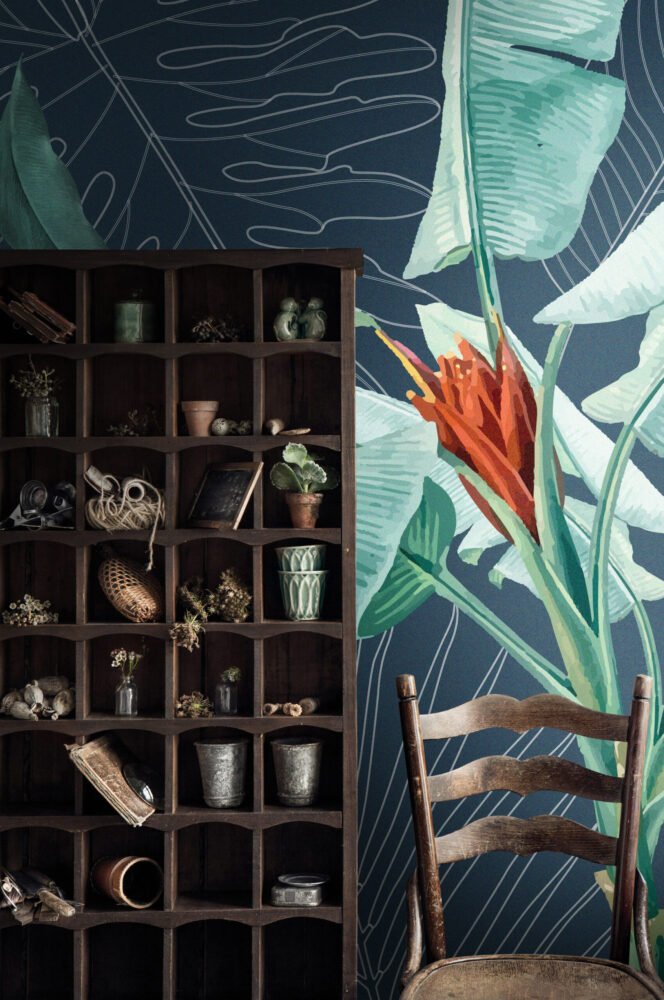 Big Tropical Leaves and Flowers Wallpaper Mural