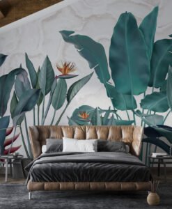 Textured Large Tropical Leaves Wallpaper Mural