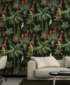 Tropical Pattern Giraffe Bird Wallpaper Mural