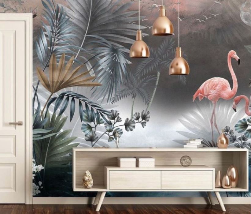 Flamingo and Tropical Wallpaper Mural