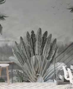Pale Large Leaves and Palms Wallpaper Mural