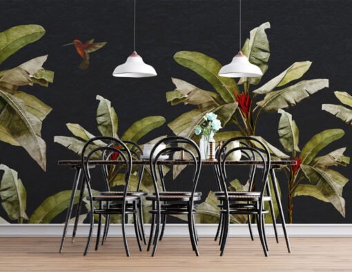 Tropical Leaves and Birds Walpaper Mural