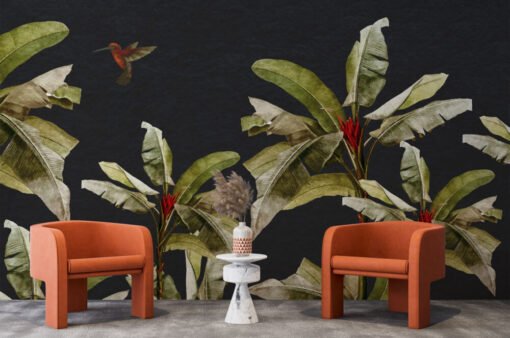 Tropical Leaves and Birds Walpaper Mural
