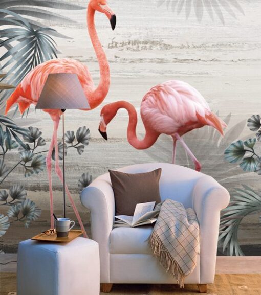 Flamingo Figures Tropical Wallpaper Mural