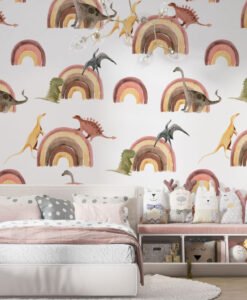 Dinosaurs and Rainbow Wallpaper Mural
