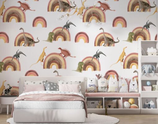 Dinosaurs and Rainbow Wallpaper Mural