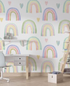 Rainbow and Hearts Wallpaper Mural