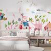 Colorful Tree Houses Wallpaper Mural in a kid's room