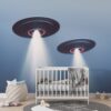 Luminous UFOs Wallpaper Mural in a nursery