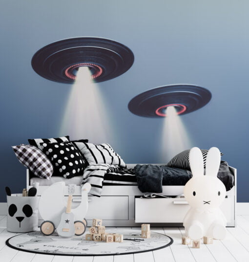 Luminous UFOs Wallpaper Mural in a child's bedroom