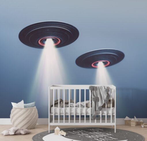 Luminous UFOs Wallpaper Mural in a nursery