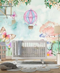 Butterfly Flying Balloon Wallpaper Mural