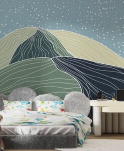 Soft Linear Mountain Wallpaper Mural in a kid's bedroom